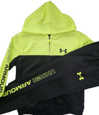 Under Armour Boys Track suit Set Black/Yellow NEW Size 5 Pants Shirt/Jacket