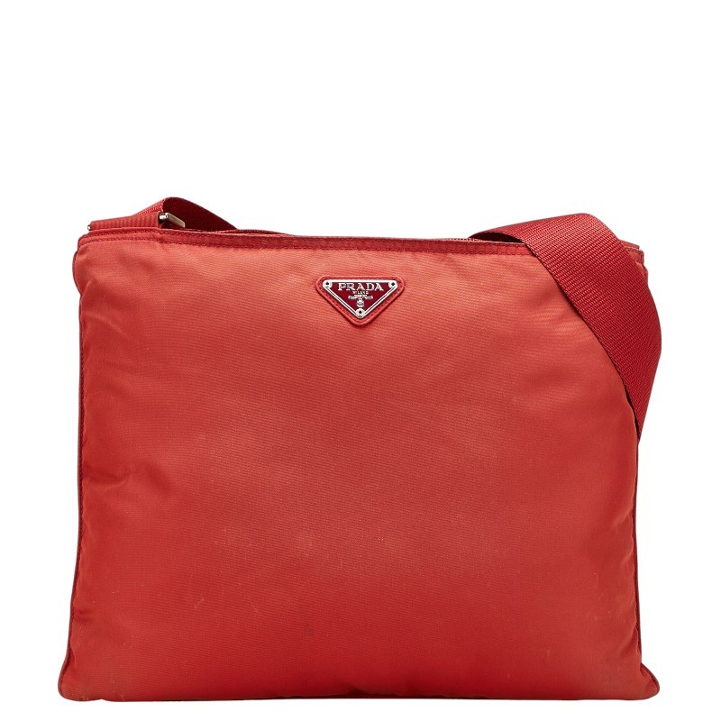 Prada Red Nylon Triangle Logo Crossbody Shoulder Bag Pre-Owned