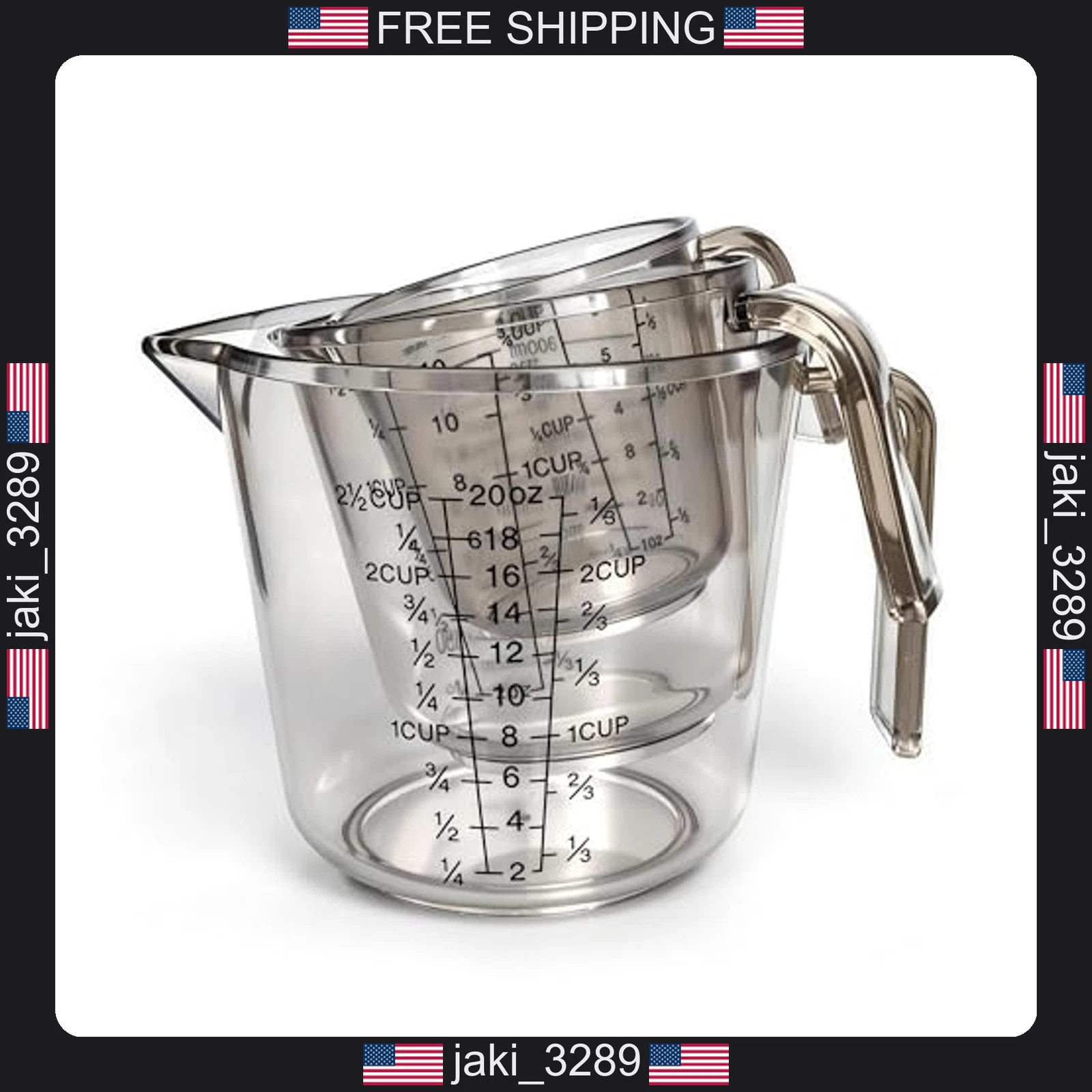 Measuring Cups Set, 3PCS with Pour Spout & Handle, Multi-Scale (cup | oz | ml)