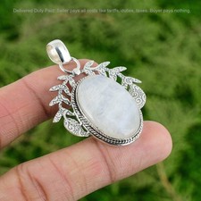 Christmas Deal 925 Sterling Silver Oval Rainbow Moonstone Gemstone Bezel Pendant