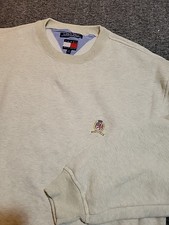 Vntg Y2K 90s Tommy Hilfiger Sz MED Crest Logo Heather Gray Pullover Sweatshirt