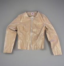 Chaqueta para mujer IL Lanificio italiana marrón cuero ecológico con cremallera nueva con etiquetas - talla 10 EE. UU.