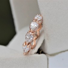 3 Ct Pear Cut Lab-Created Diamond Engagement Band Ring In 14k Rose Gold Plated