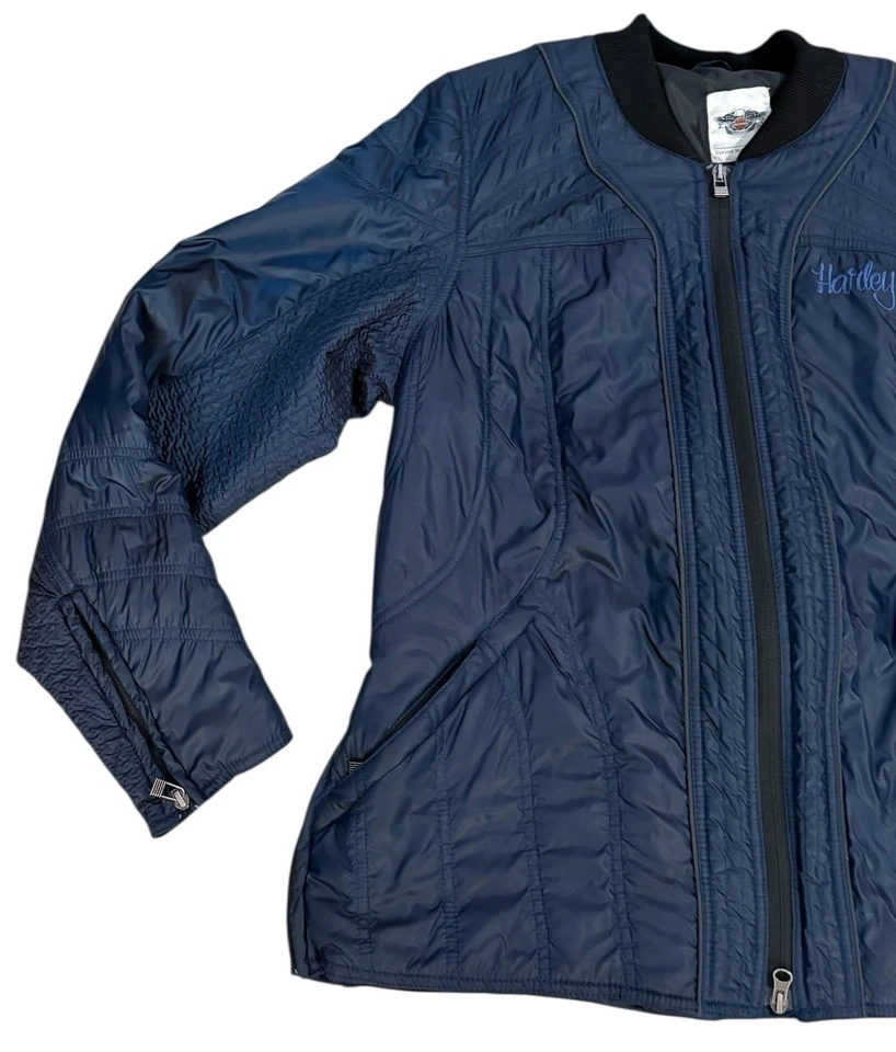 Harley Davidson Motorcycle Jacket Women Size 2XL Puffer Navy Blue Full Zip - Image 3 of 4