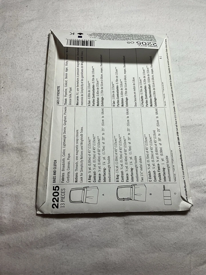 Simplicity Pattern 2205 HandBags - Clutch - Purse- UC FF - Image 4 of 4