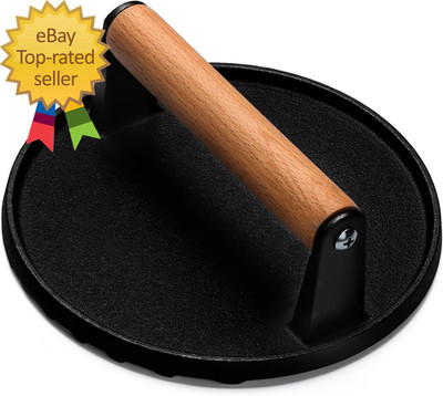 Burger Press  7 round Heavy  Duty Cast Iron Smash Bacon Press Meat Steak with Wo