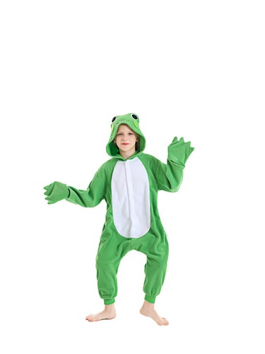 Frog One-Piece Pajama for Kid Unisex Soft Hooded Animal Cosplay Costume Homewear - Picture 31 of 51