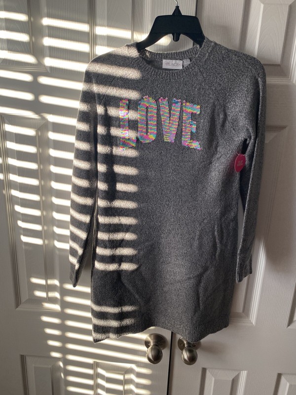 Children's Place Grey Sweater Dress w/ Flip Sequins LOVE Girls Size 10/12