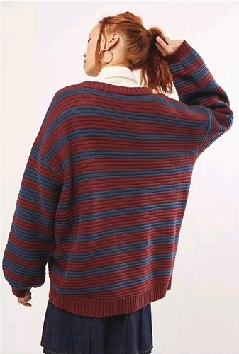 FREE PEOPLE Jumper Links Pullover in Wine Blue Stripe Sweater Small RRP £140 - Picture 4 of 12
