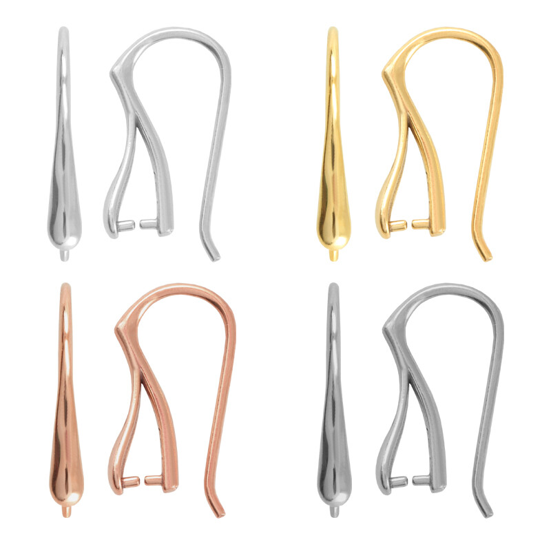 Sterling Silver Earrings Fish Hooks with Pinch Bail 20x7mm All Platings