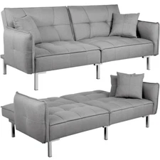 Convertible Sleeper Sofa Bed Sectional Futon Sofa Pull Out Adjustable Couch Gray