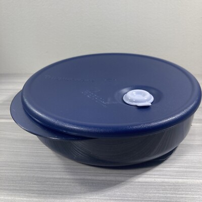Tupperware Vent N Serve 3-1/4 Cup Round Microwave Dish Indigo Blue New! 