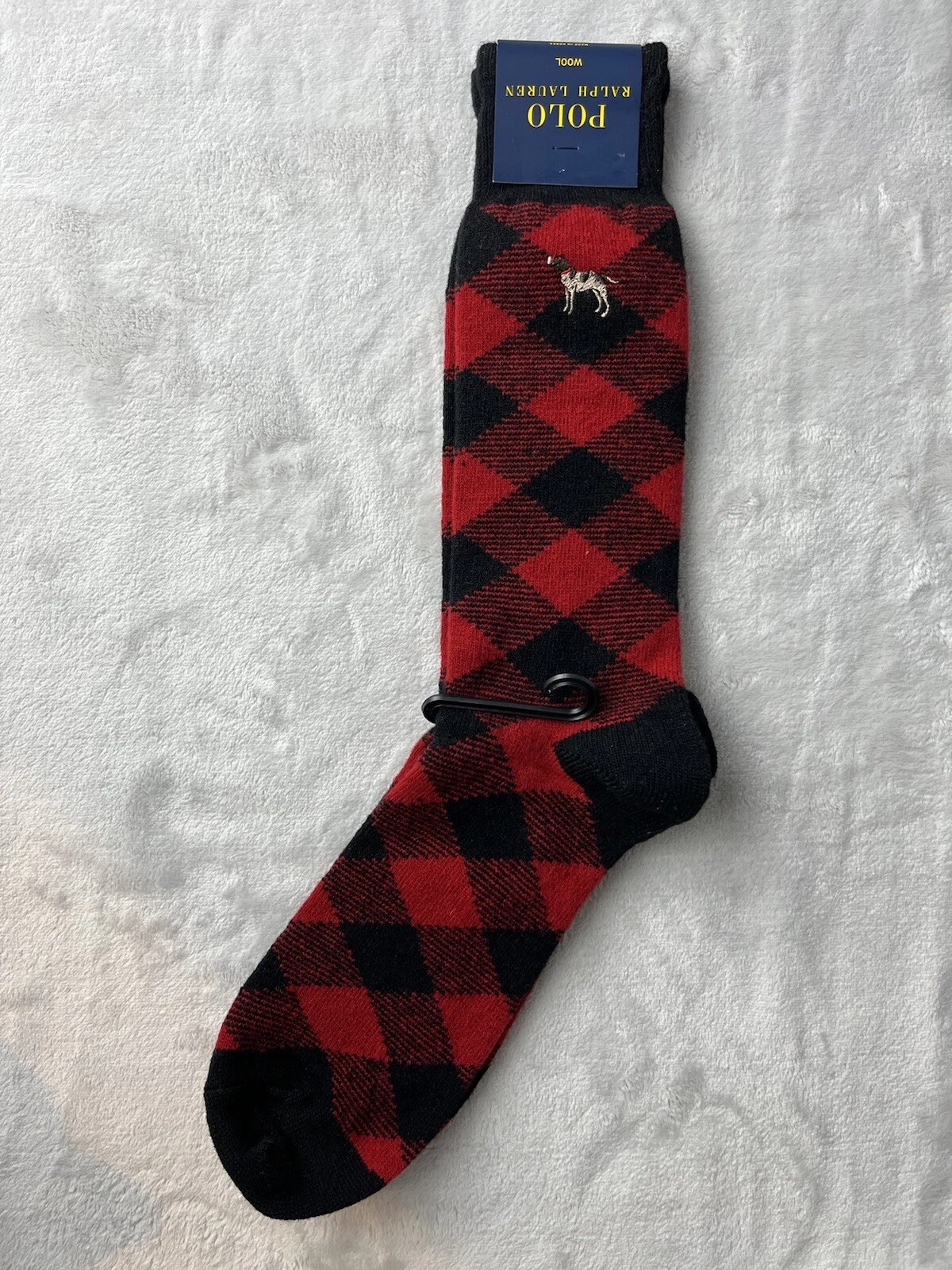 POLO RALPH LAUREN Sock Men Size 10-13 Hunting Dog Embroidered Red Diamond Check