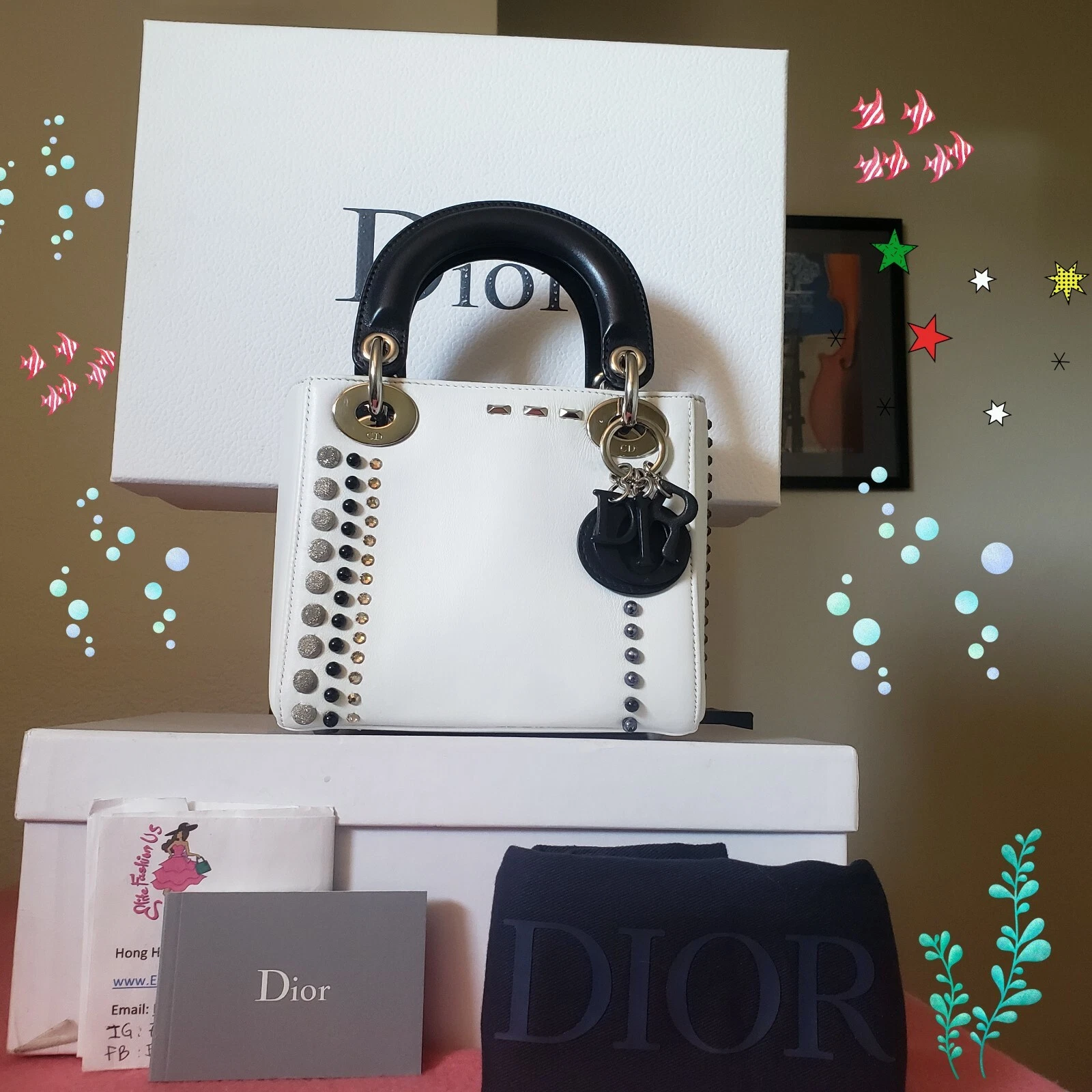 Mini sac Lady Dior blanc cassé strass déco limité 5
