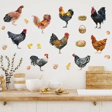 Mfault Farm Chicken Roosters Wall Decals Stickers, Farmhouse Dutch Bantam Roo...