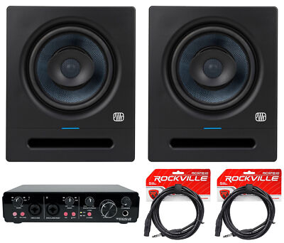 (2) Presonus Eris Pro 8 Powered 8'' Studio Monitors Speakers + 2x2 USB Interface