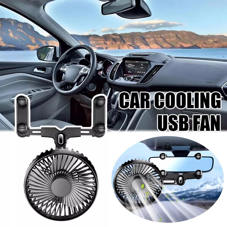3 Speed Adjustable Car RearView Mirror Fan Rotation Air Cooler Quiet Fan Cooling - Image 3 of 4