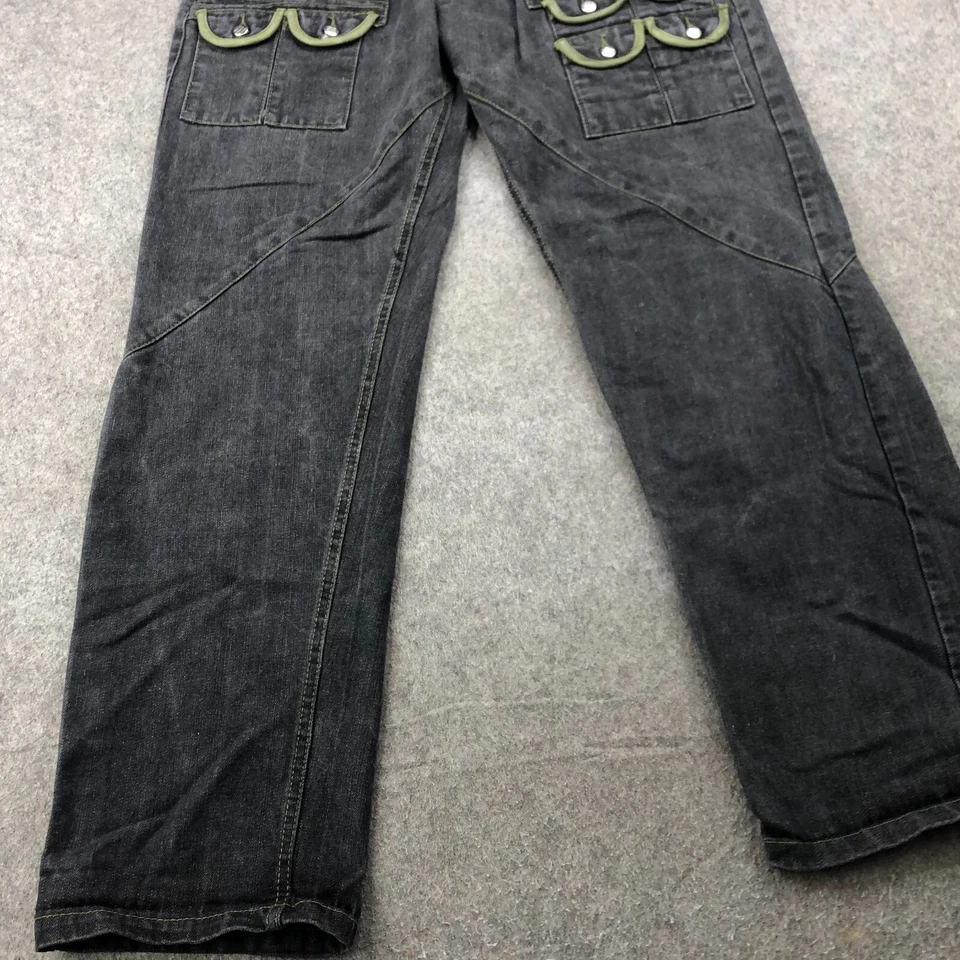 Pantalones de mezclilla Evolution In Design para hombre 36x34 negros lavados verdes bolsillos holgados Y2K Hip Hop Foto 4 de 4