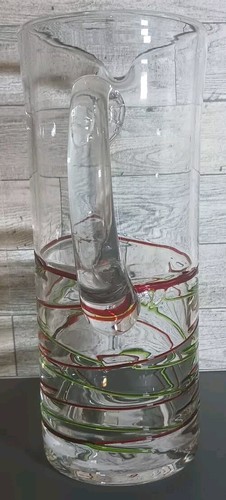 5 Piece Set Hand Blown Glass Cocktail Pitcher Glasses Red Green Swirl - Picture 3 of 16