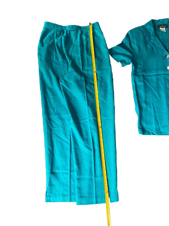 Conjunto pantalón/camisa Carole Little mezcla lino turquesa Foto 4 de 4