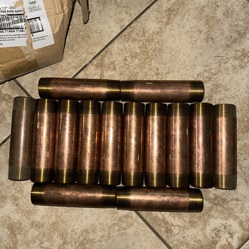 Merit Brass 6" Long, 1-1/4" Pipe Threaded Brass Pipe Nipple NPT Thread Lot Of 14