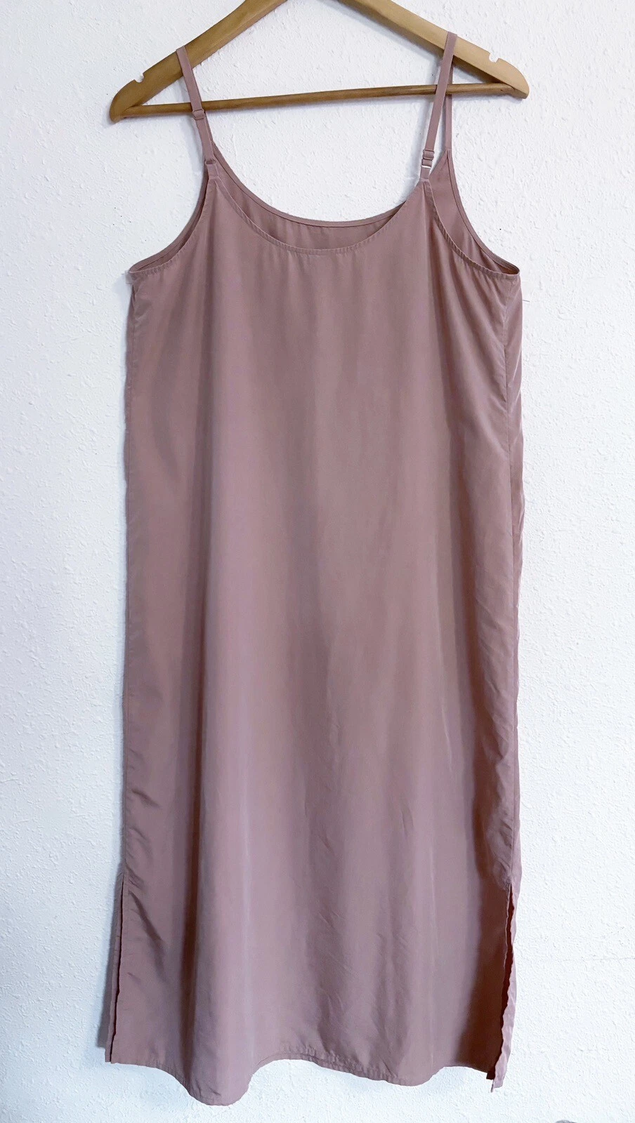 PALM ANGELS EILEEN FISHER Vestito Misto Tencel Slip Cami Midi Spaghetti Strap Toffee Cream S