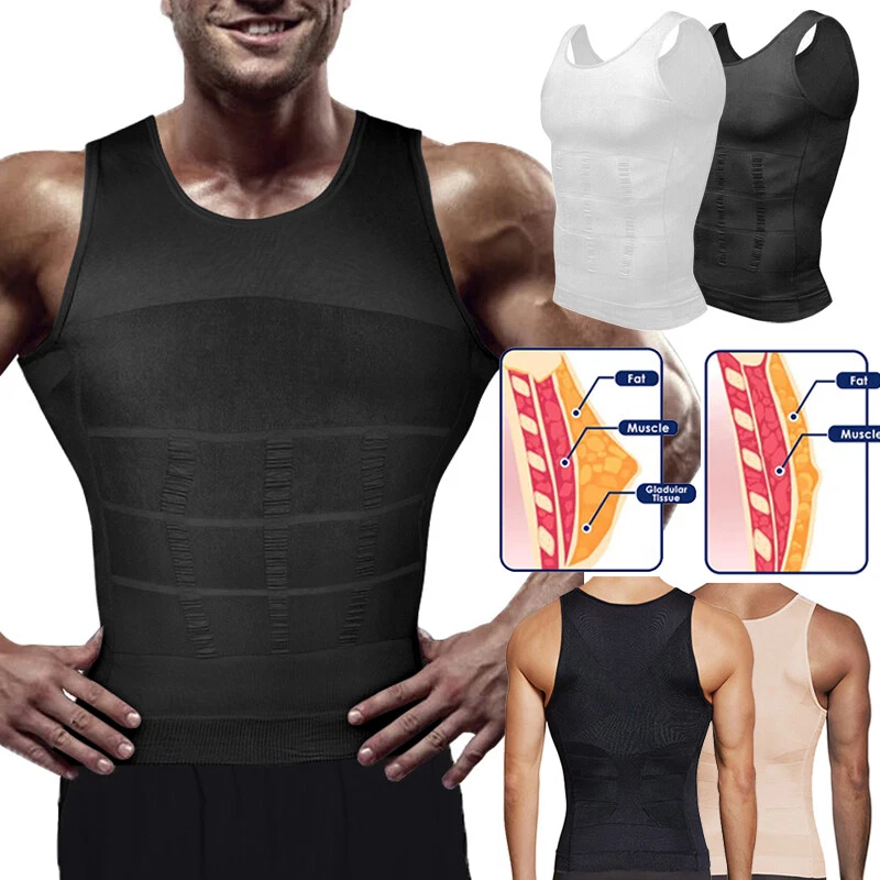 Cheap Men Chest Compression Shirt Body Shaper Slimming Vest Waist Trainer Tank  Tops Weight Loss Undershirt