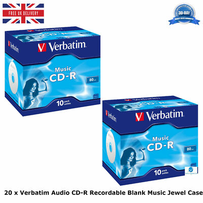 20 x Verbatim Audio CD-R 700MB Jewel Case beschreibbar Rohling Musik 80 Min 43365