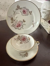 ALKA Bavaria Apoll Trio Tea Cup Saucer Dessert Plate Butterfly Dragonfly Flower