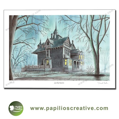 Spooky Mansion Pen and Wash Limited Edition A4 Poster Druck von Dave Baldwin
