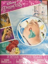 Disney Kid Tattoo Princess Cinderella Ariel Belle Rapunzel 25 Count New-Sealed