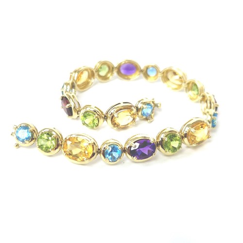 9ct Gold Gemstone Bracelet Amethyst Citrine Garnet Peridot Topaz 7.5 Inch 16.5g - Picture 6 of 23