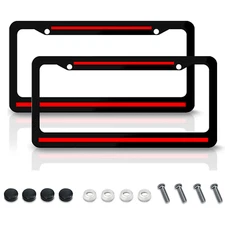 2 Metal Red Line for Mercedes-Benz Car SUV License Plate Frame Cover Accessories