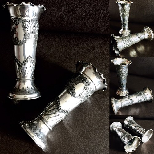 Pair of Rare Antique (1870s) English James Dixon Silver Plated 6”/15cm Bud Vases - Picture 3 of 12