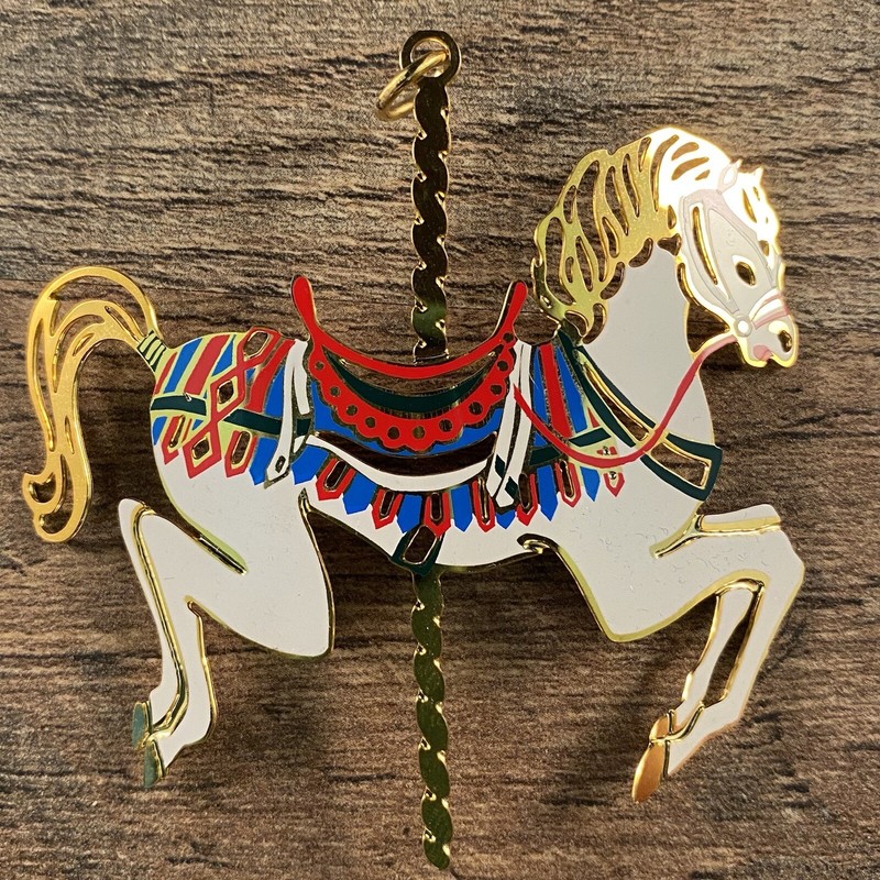 Red White Blue Carousel Horse Christmas Tree Ornament 2.75"W x 2.75"H