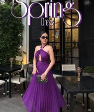 ZARA PLEATED MIDI DRESS WITH CUT-OUT DETAIL PURPLE SS23 SIZE M REF.3564/179