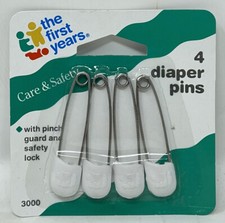 Vintage 90  s The First Years 4 Baby Diaper Pins, Pinch Guard, Safety Lock NOS