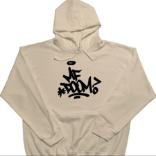 MF Doom Hoodie with Graffiti on Chest White w/ Black Print