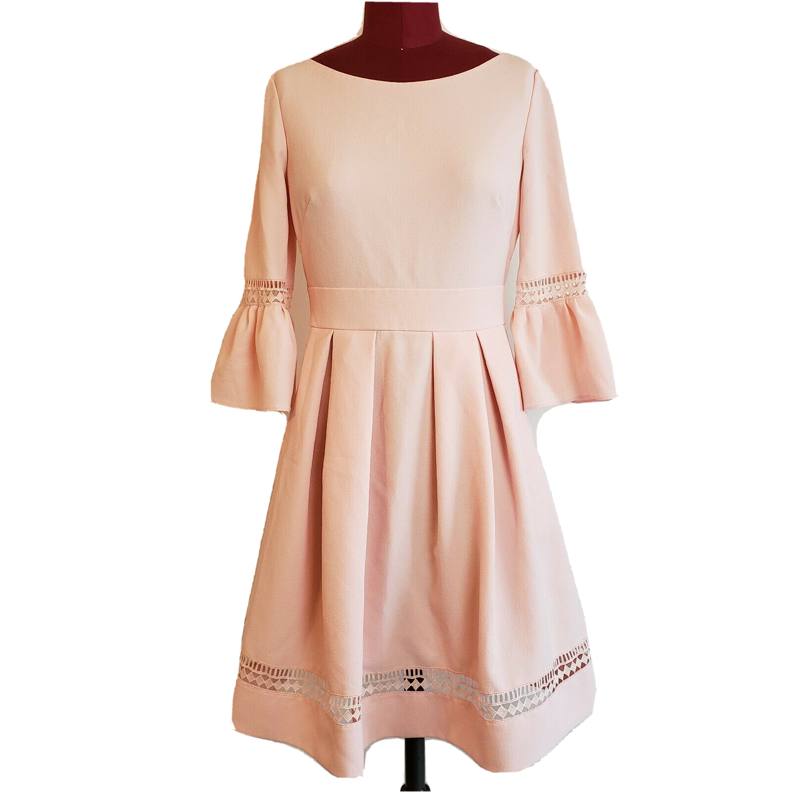 Eliza J Dress 6 Pink Crepe Boat Neck Bell Sleeve Shor… Gem