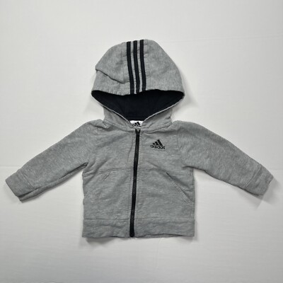 Baby Adidas Hoodie Zip Size 9 M Logo Sweatshirt Long Sleeve Gray