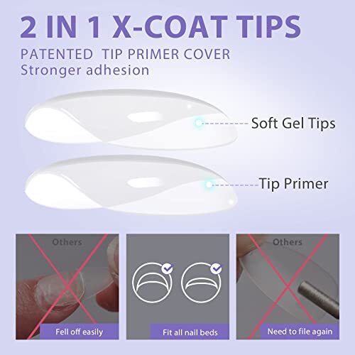 Extra Short Almond Nail Tips - Gel Nail Tips Natural X-COAT Tips with Tip - Afbeelding 3 van 7