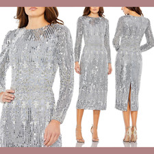 NWT Mac Duggal [ 18 ] 5576 Embellished Long Sleeve High Neck Column Dress #Q789