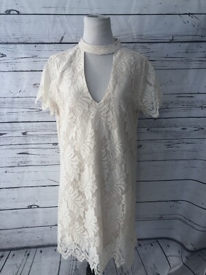 NWT En Creme Womens Lace Dress Sz M Cream Short Sleeve Keyhole Sheath  Scalloped | eBay