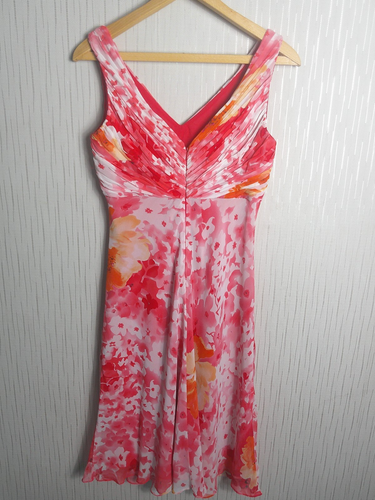 Adrianna Papell Dress Size 10 UK Pink Floral Silk Midi Wedding Guest Occasion - Picture 8 of 16