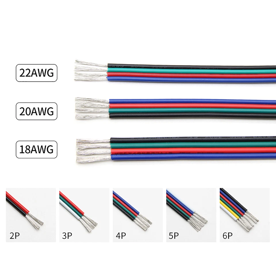 2/3/4/5/6Pin LED Strip Light Extension Cable Wire Cord Connectors 18/20/22AWG  - Image 2 of 4