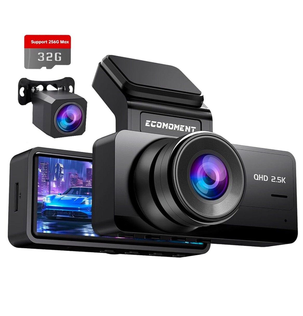 Ecomoment Dual Dash Cam Front and Rear 2.5K 1080P Car Camera-image