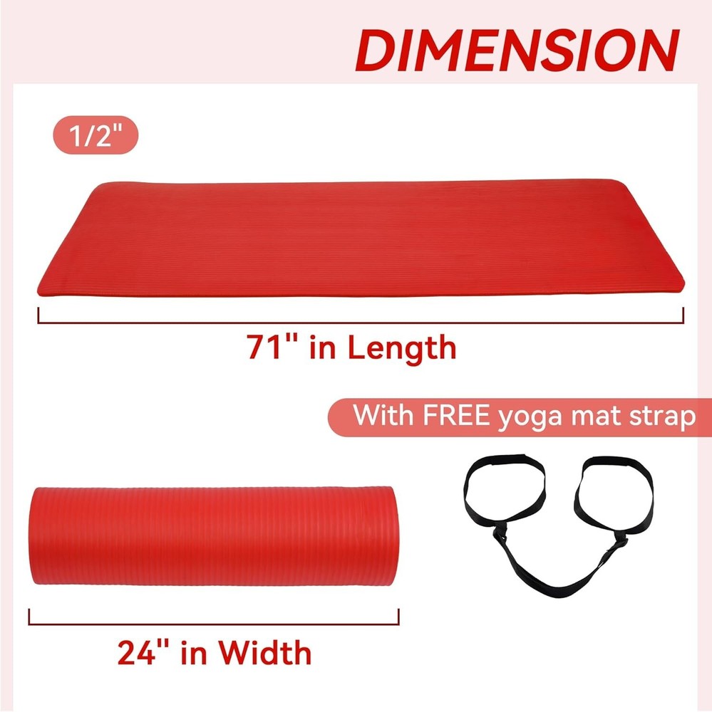 Non-Slip 71 Inch Red Foam Yoga Mat for Fitness & Stretching Non-Slip 71 Inch Red Foam Yoga Mat for Fitness & Stretching