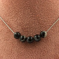 Halskette 5 Perlen Turmalin SchöRl Du Brazilien 8 Mm Kette Stahl Halskette Frau