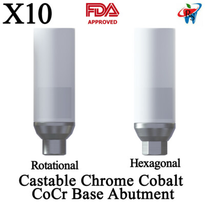 10pcs Straight Plastic Abutments Castable Cobalt Chrome Base Dental Lab CoCr