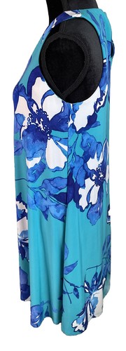 Ralph Lauren LRL Size 8 Swing Dress Teal Blue White Floral Midi Sleeveless - Picture 5 of 7